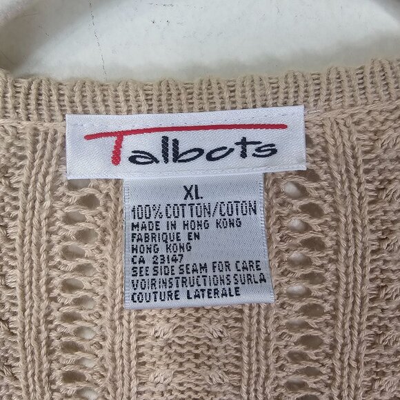 VTG 90s Talbots Beige Cable Knit Cardigan XL Cotton Fisherman Coastal Capsule - Picture 4 of 8